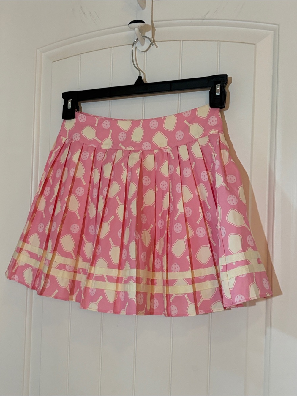 Peach Love California Pink & Cream Pleated Pickleball Skirt with shorts